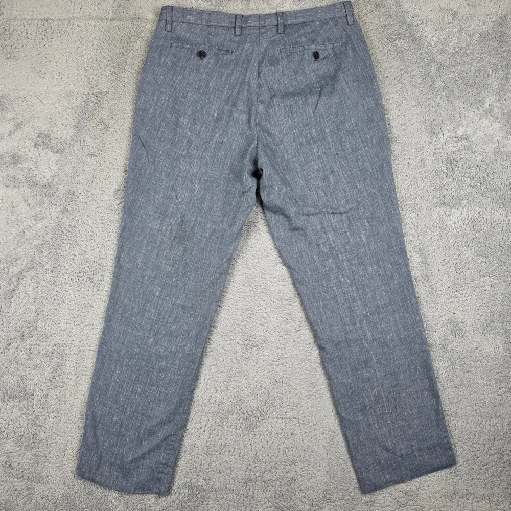 Banana Republic Linen Blend Pants Mens 33x30 Blue Slim Fit Slub Flat Front Chino